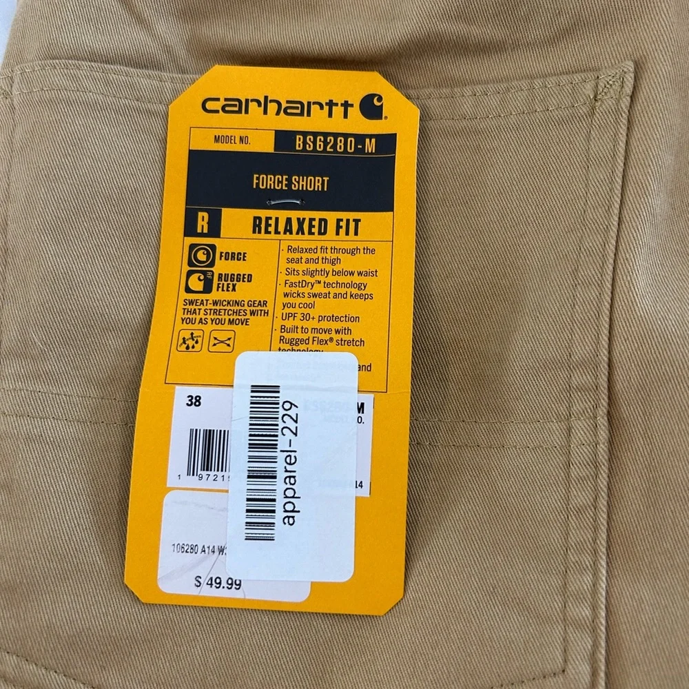 Carhartt Force Shorts Mens 38 Khaki Relaxed Fit Rugged Flex Workwear NWT